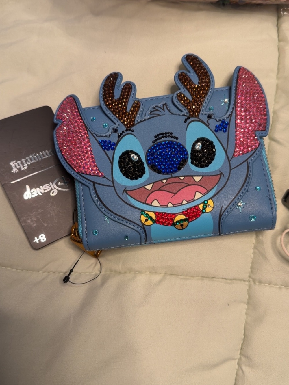 Disney Blue Stitch Holiday Glitter Wallet with Pink Ears